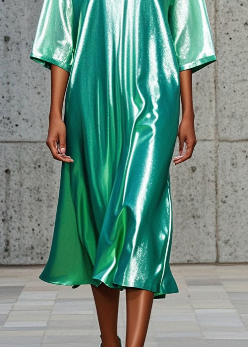 Green V Neck Oversized Silk Vacation Dresses Summer