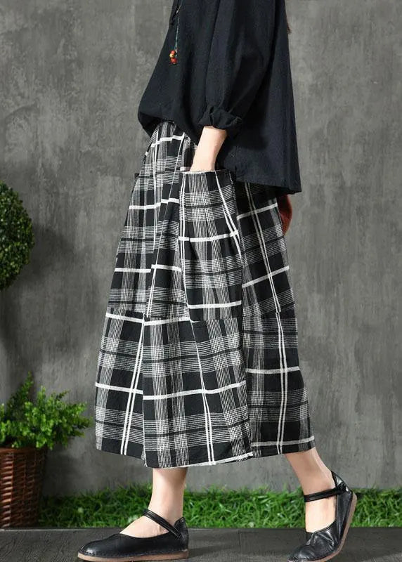 Black Plaid Pockets Patchwork a Line Fall Skirts