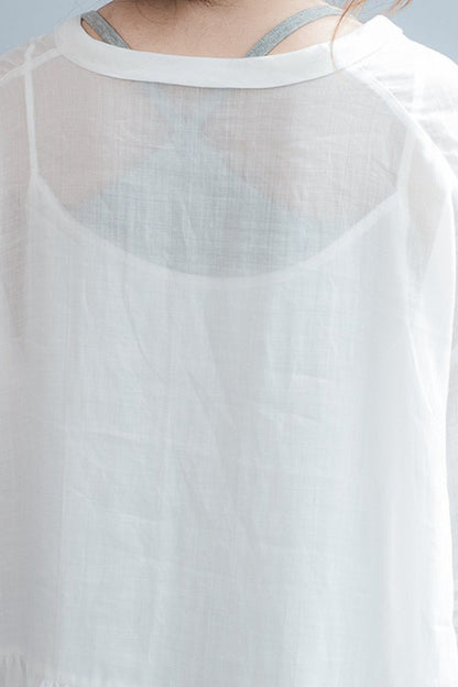 White Big Hem Linen Summer Shirt Dresses Clothing