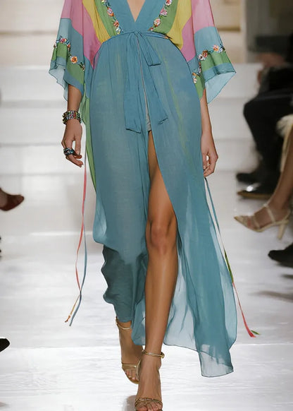 Sea Blue Oversized Print Chiffon Cardigan Summer