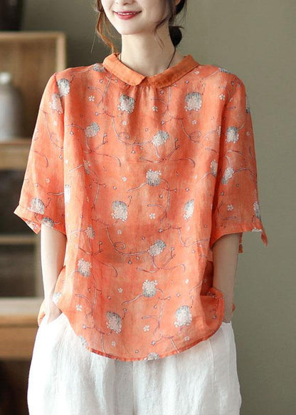 Diy Grey Print5 Ramie Half Sleeve Shirt Summer