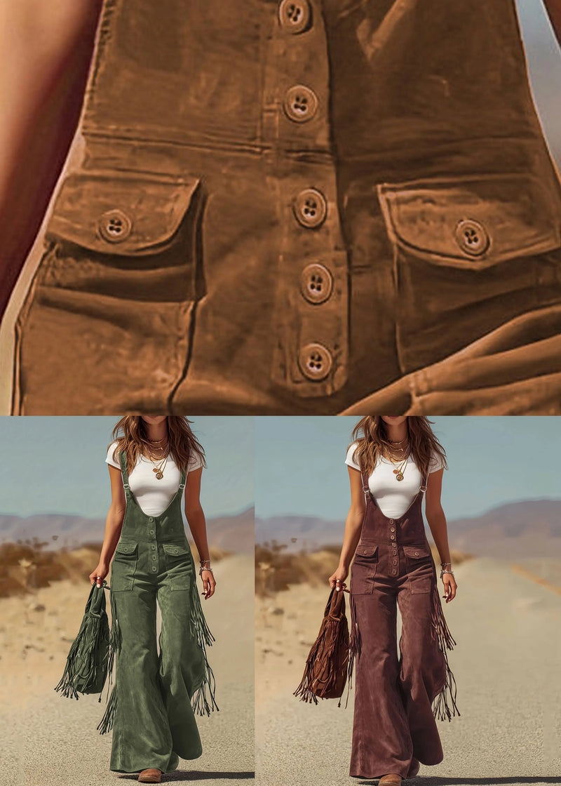 Caramel Pockets Faux Suede Jumpsuit Summer