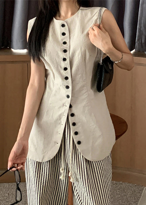 Art Linen O Neck Button Waistcoat Sleeveless