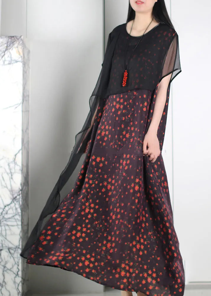 Original Design Black Asymmetrical False Two Pieces Long Dresses Summer