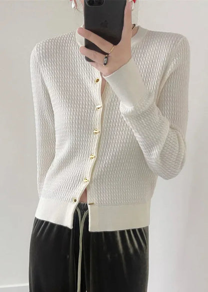 Black O Neck Button Patchwork Knit Cardigan Fall