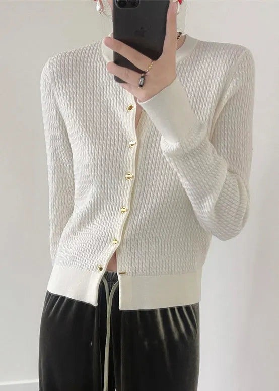 Black O Neck Button Patchwork Knit Cardigan Fall
