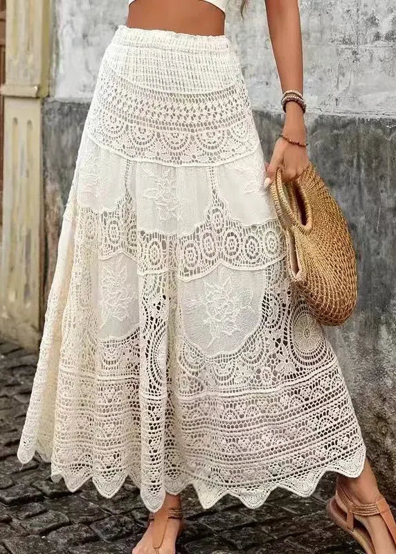 Apricot Hollow Out Lace a Line Skirts Summer