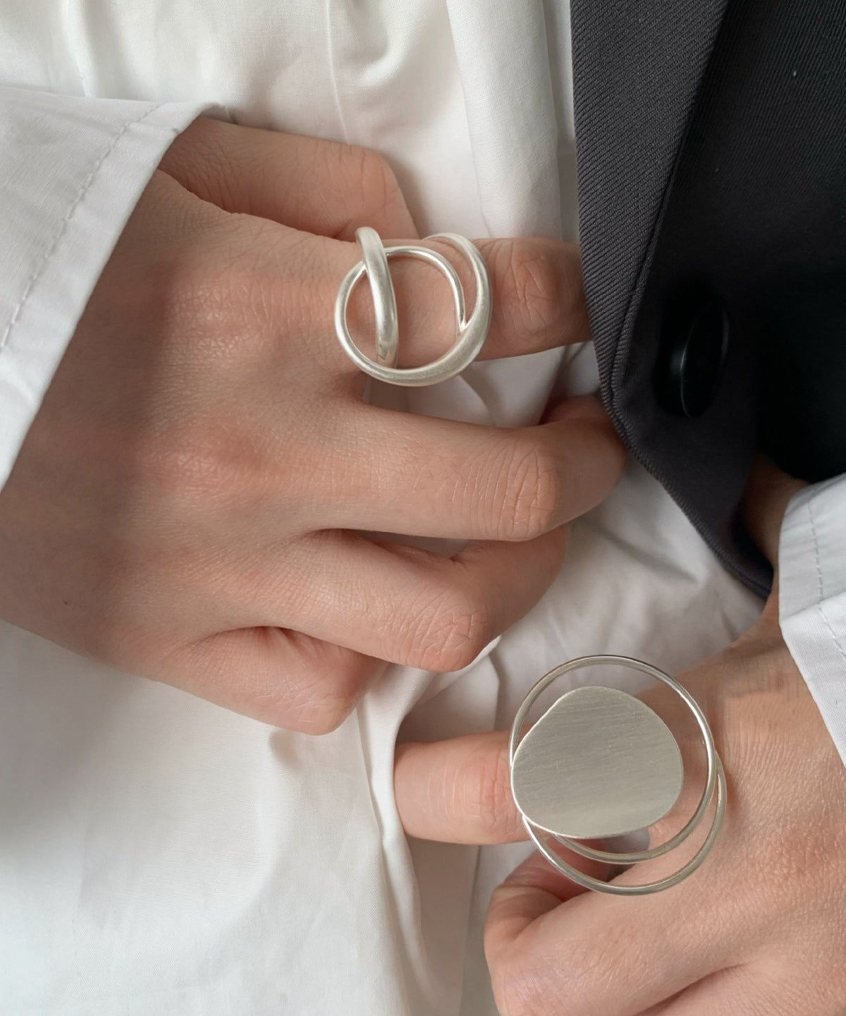 Boutique Silk Stainless Steel Hollow Out Open Rings Two-piece Set