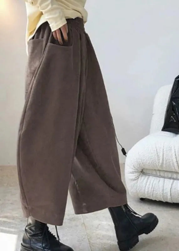 Caramel Elastic Waist Pockets Harem Pants Spring