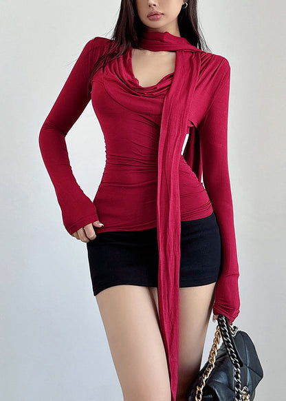 Slim Fit Brown Turtle Neck Cotton T Shirts Fall