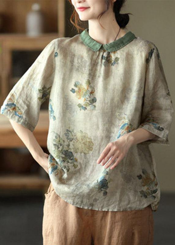Diy Orange Print3 Ramie Half Sleeve Shirt Summer