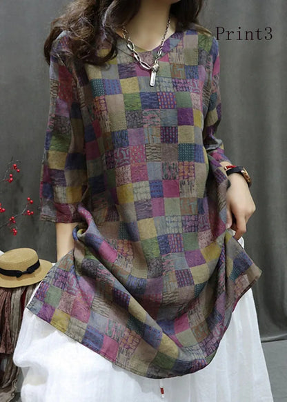 V Neck Print Cotton Mid Shirts Half Sleeve