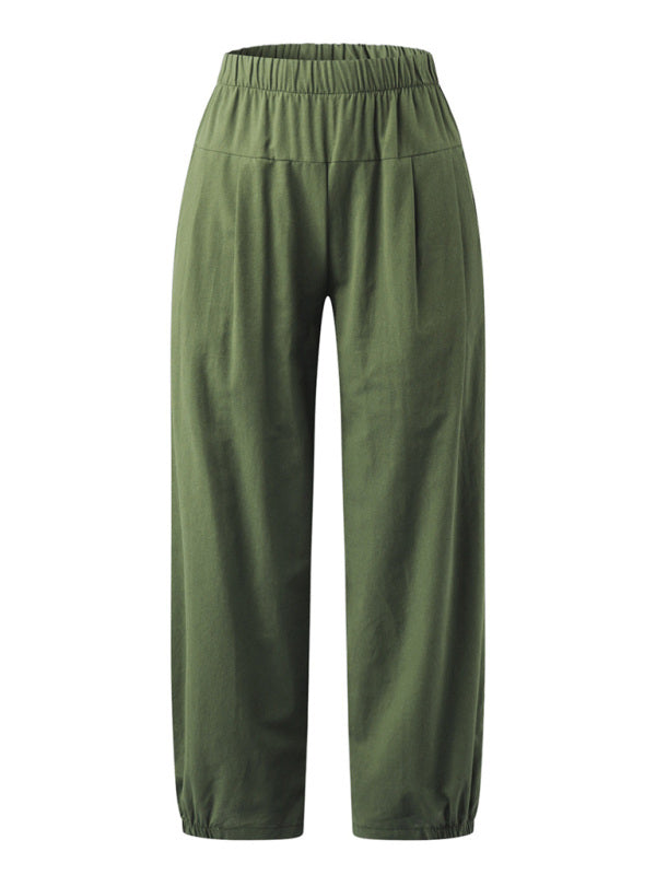 Loose Harem Pants High Waist Cotton Linen Cropped Pants Wide Leg Pants