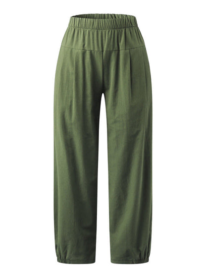 Loose Harem Pants High Waist Cotton Linen Cropped Pants Wide Leg Pants