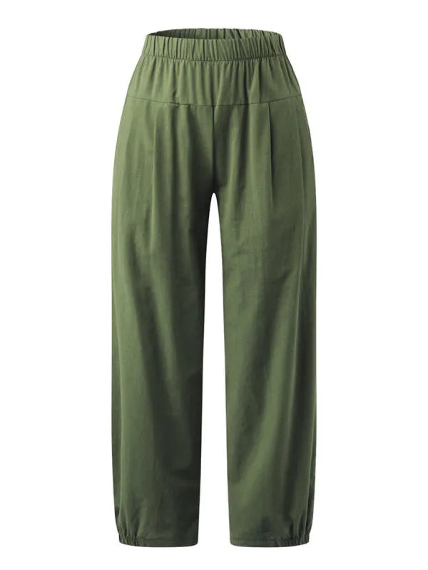 Loose Harem Pants High Waist Cotton Linen Cropped Pants Wide Leg Pants