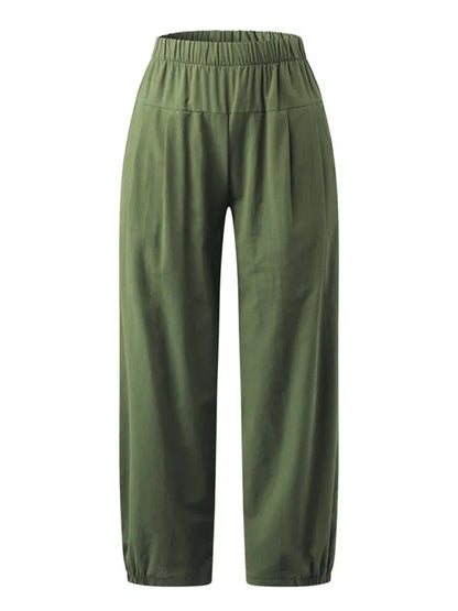 Loose Harem Pants High Waist Cotton Linen Cropped Pants Wide Leg Pants