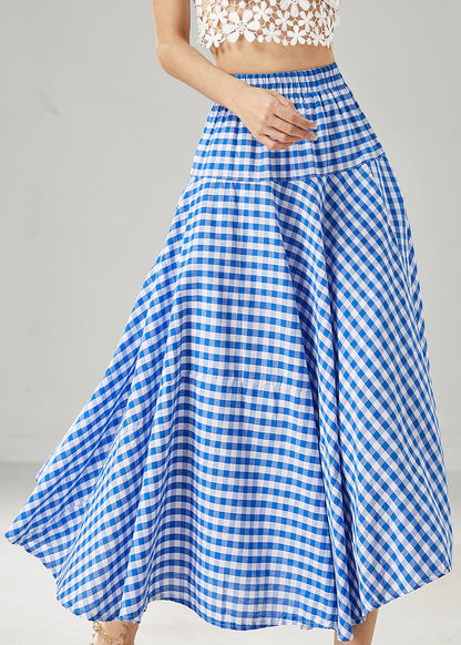 Blue Plaid Exra Large Hem Cotton Skirts Summer