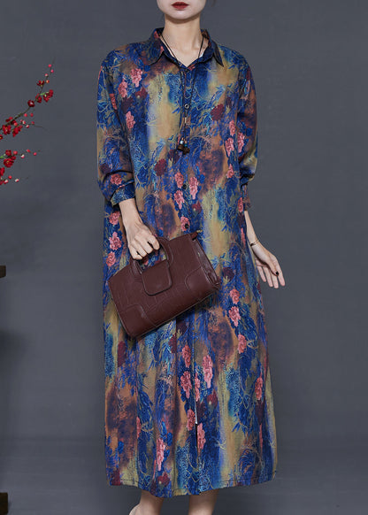 Blue Peter Pan Collar Tie Dye Silk Shirt Dress Summer