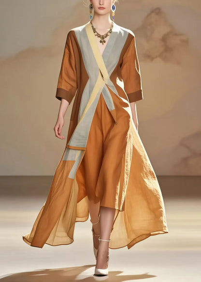Unique Coffee Asymmetrical Design Cotton Dresses Summer