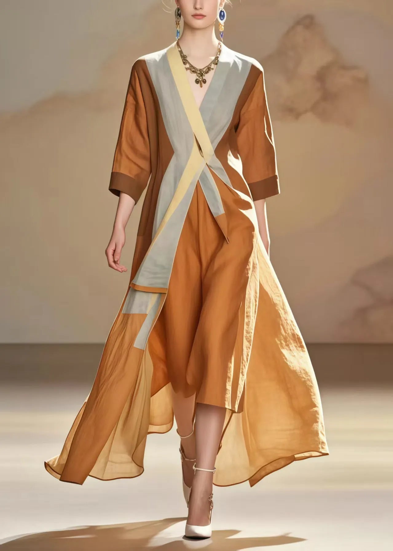 Unique Coffee Asymmetrical Design Cotton Dresses Summer