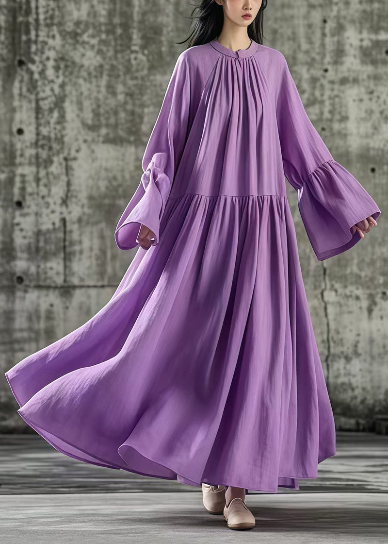 Purple Oversized Exra Large Hem Cotton Dresses Flare Sleeve