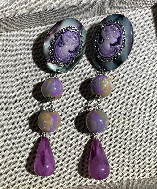 European and American Style Purple Relief Acrylic Drop Earrings