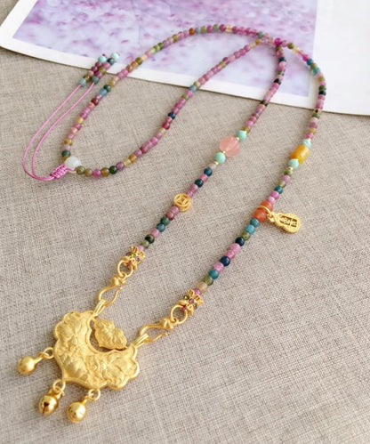 Rainbow Crystal Beading Tassel Pendant Necklace
