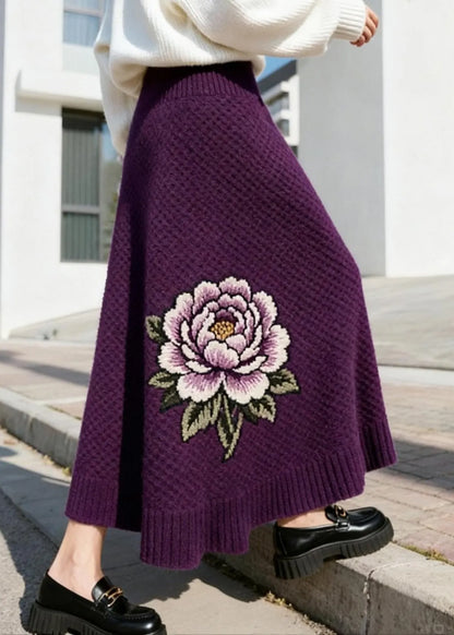 Italian Purple High Waist Knit Skirt Winter