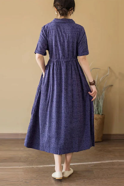 New Retro Jacquard Embroidered Dress Short Sleeve Cotton Linen Dress