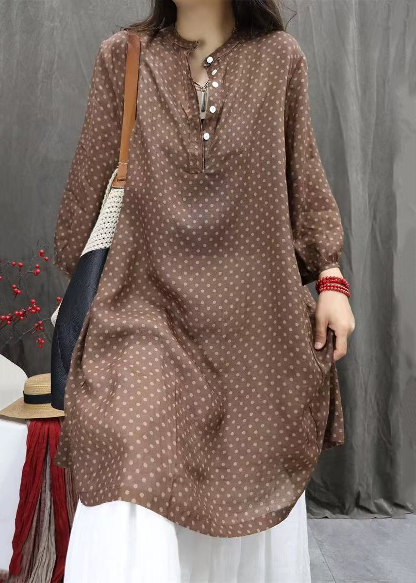 White Dot Button Pockets Cotton Shirts Dress Fall
