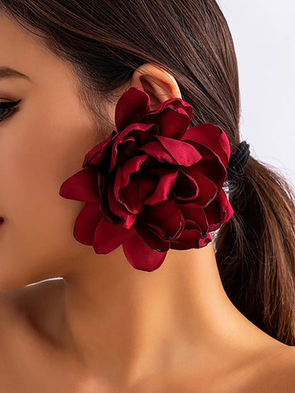 Color Three-dimensional Flower Drop Earrings