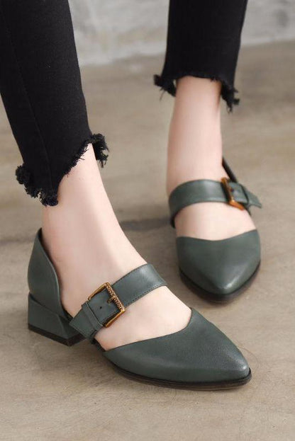 Summer Leather Mid Heels Coffee Sandals Shoes
