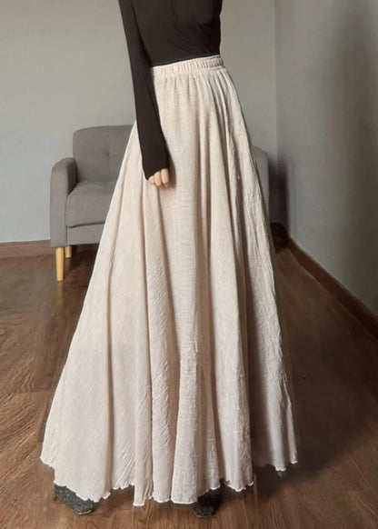 Apricot Elastic Waist Exra Large Hem Linen Skirts Fall