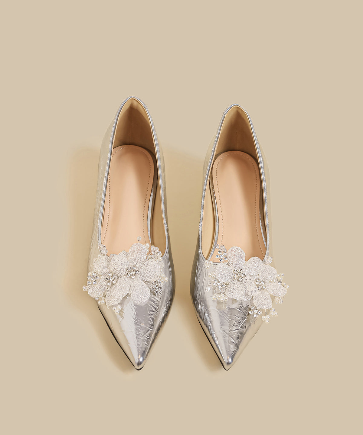 Gold Faux Leather Splicing Wedge Shoes Pointed Toe