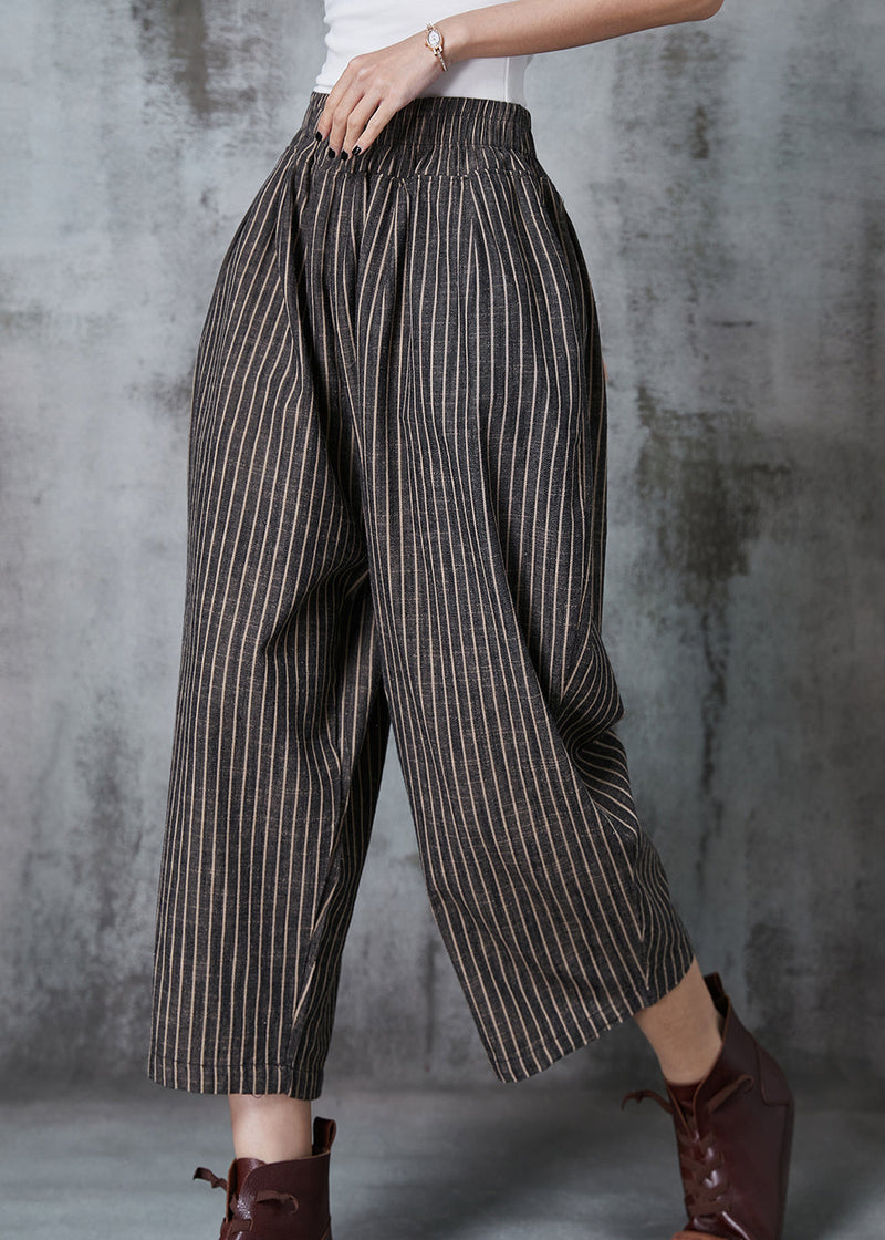Dull Grey Oversized Striped Linen Harem Pants Summer
