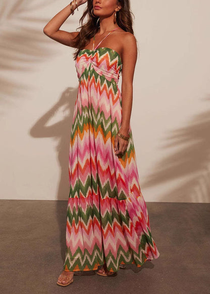 Colorblock Backless Spaghetti Strap Dress Summer