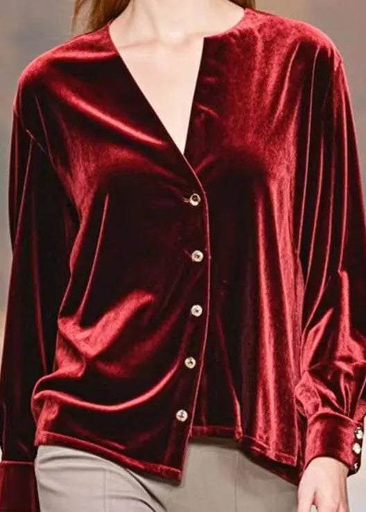 Mulberry Asymmetrical Design Silk Velour Shirt Fall
