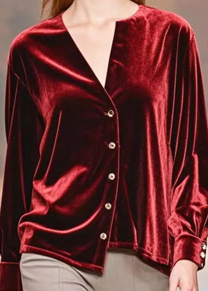 Mulberry Asymmetrical Design Silk Velour Shirt Fall