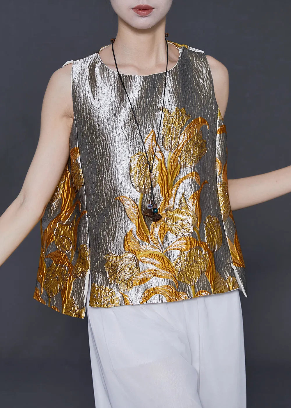 Silvery Jacquard Silm Fit Vests Spring