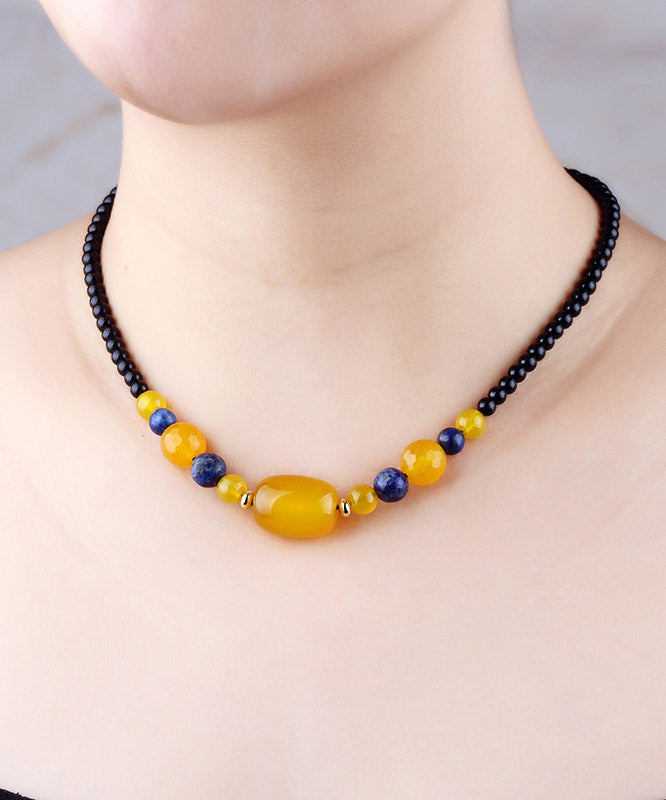 Yellow Agate Gem Stone Gratuated Bead Necklace