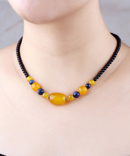 Yellow Agate Gem Stone Gratuated Bead Necklace