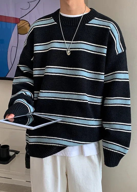 Black Thick Loose Knit Winter Sweaters O Neck