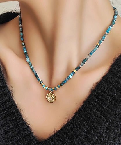 Blue Stainless Steel Amazonite Beading Pendant Necklace