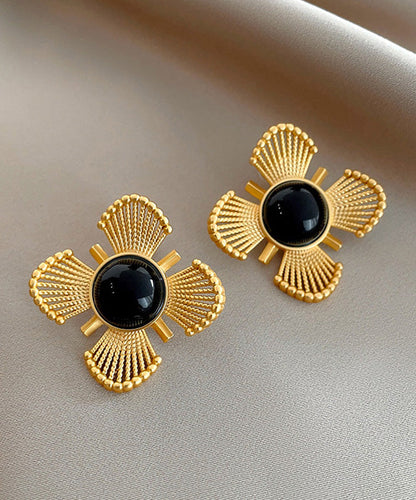 Gold Copper Crystal Hollow Out Stud Earrings