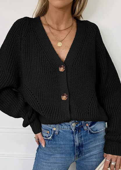 Boutique Khaki V Neck Button Knit Cardigan Fall