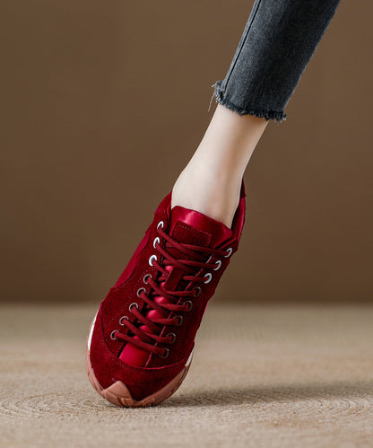 Red Lace Up Splicing Suede Platform Flat Feet Shoes