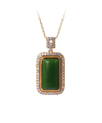 Art Green Copper Overgild Jade Zircon Pendant Necklace