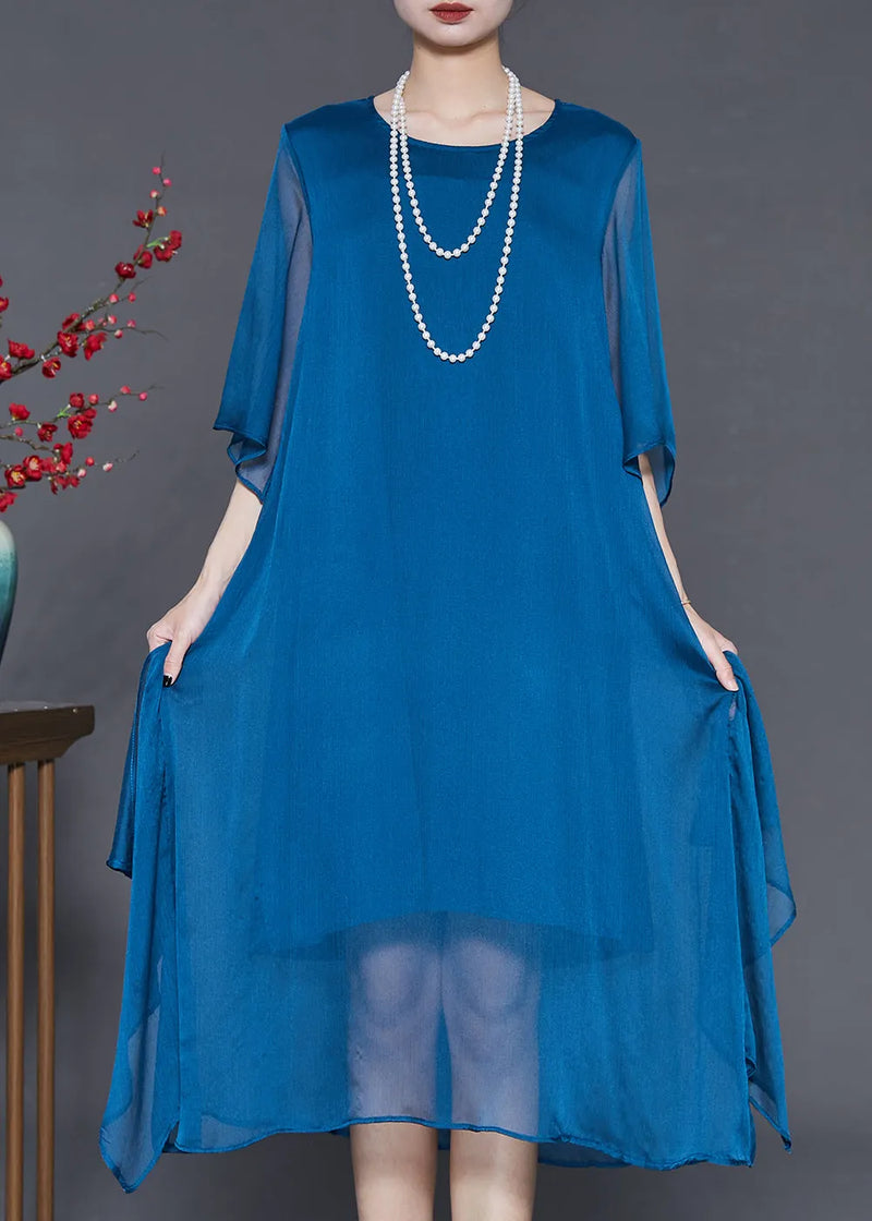 Peacock Blue Oversized Chiffon Long Dress Summer