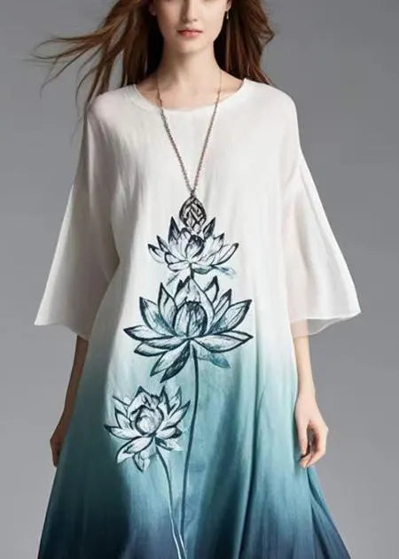 Gradient Color Oversized Print Cotton Dress Summer