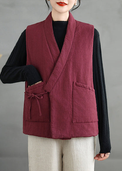 Mulberry V Neck Pockets Fine Cotton Filled Vest Sleeveless